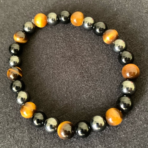 8mm Tiger Eye - Black Onyx - Hematite Bracelet - Picture 7 of 11